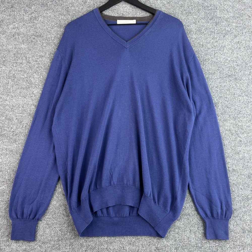 Ermenegildo Zegna Sweater Mens 3XL Blue V Neck 100% Cotton Italy Made Light Knit